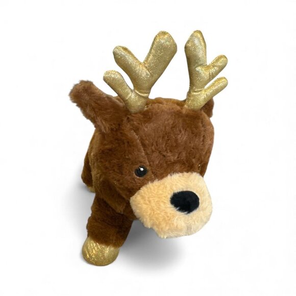 Plush Reindeer Stuffed Animal Toy 11" x 12" With Golden Antlers & Hooves - Picture 3 of 6